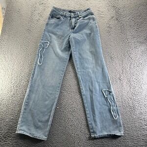Cali1850 Jeans Womens 3 Blue Cotton Denim Bow Wide-Leg Baggy Workwear Light Wash